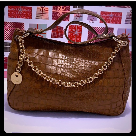 Perlina Croc Embossed Brown Leather Shoulder Bag - Picture 3 of 16